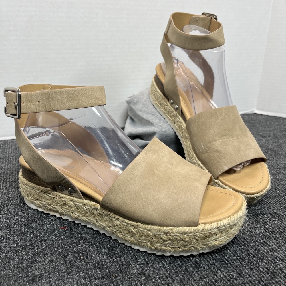 Soda Topic Espadrille Platform Sandal Women 8.5 Tan Boho Woven Ankle Strap